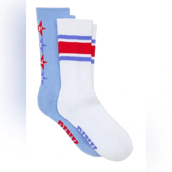 PINK Victoria's Secret Blue and White Stars 2 Pack Crew Socks- NWT - Picture 1 of 2